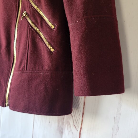 Guess Wool Women’s M, Maroon w/Gold Zippers Jacket, Moto Jacket, Full Zip & Full - Picture 2 of 13